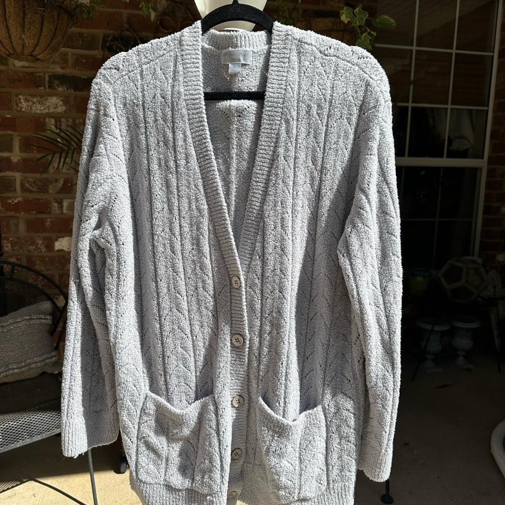Barefoot Dreams CozyChic Light Lace Pointelle Cardigan size XL color Frost